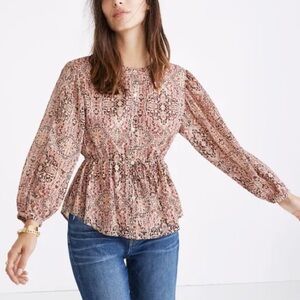 Madewell Drawstring Top in Kaleidoscope Print Gentle Blush Extra Small XS H3952